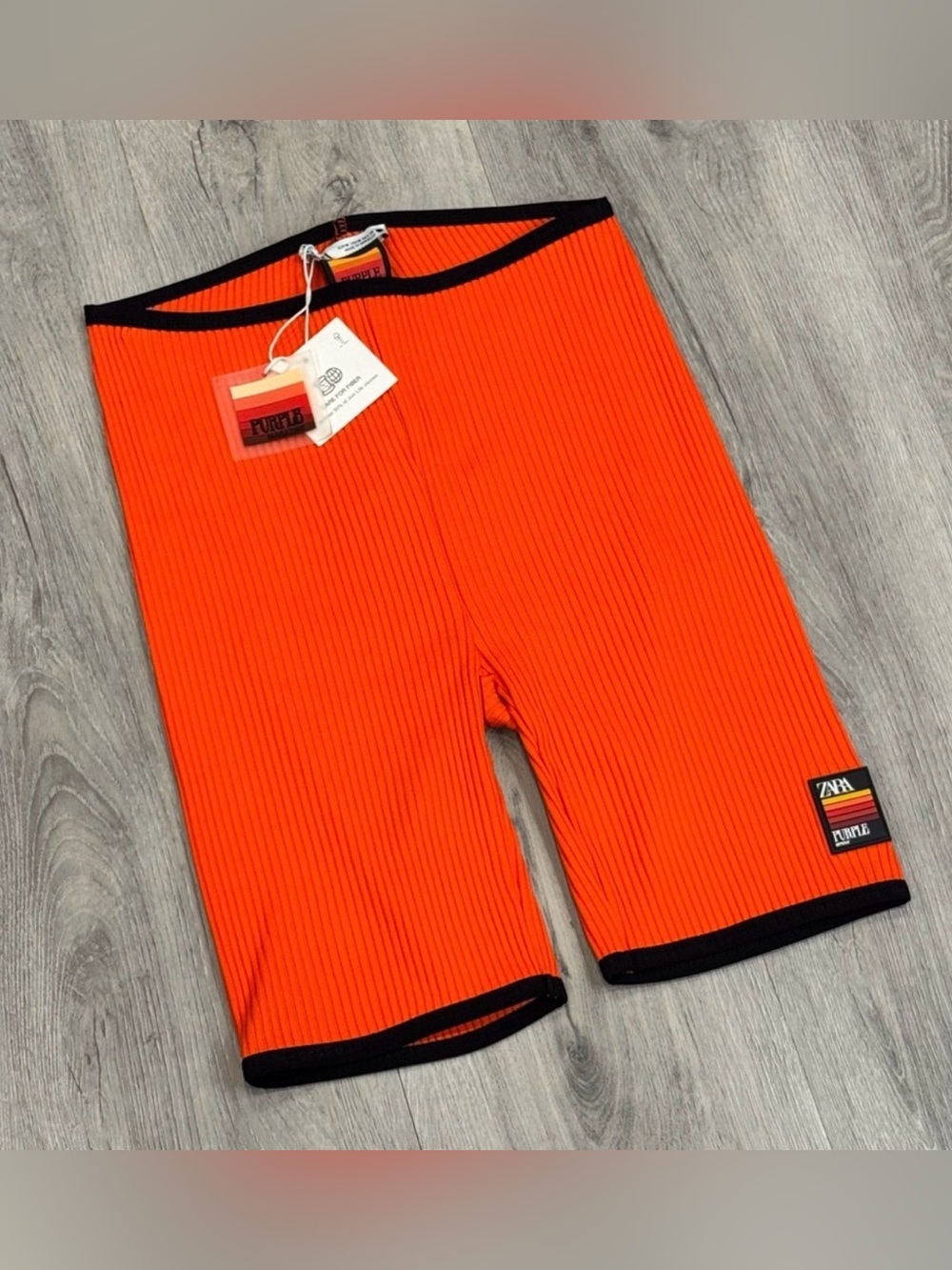 Zara X Purple Magazine Bright Orange Athletic Ribbed Biker Shorts with Black Hem